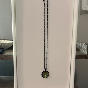 Elegant Black and Gold Tree Pendant Necklace